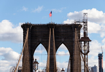 Brooklyn bridge and USA flag 