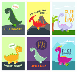 Dinosaur cute t-shirt graphics set. Print design with dinosaur for baby fashion, vector illustration