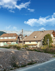 Fototapeta na wymiar Roads surrounded by the Alps mountains