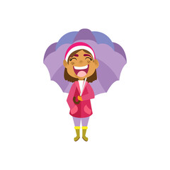 Isolated girl umbrella kids rain winter weather vector illustarion