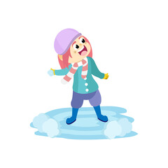 Fototapeta premium Isolated girl hat kids rain winter weather vector illustarion
