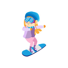 Isolated girl board kids rain winter weather vector illustarion