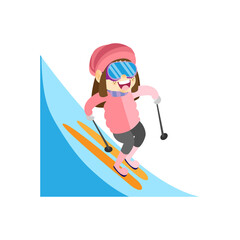 Isolated girl ski kids rain winter weather vector illustarion