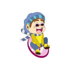 Isolated boy board kids rain winter weather vector illustarion