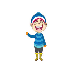 Isolated boy happy kids rain winter weather vector illustarion