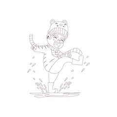 Isolated boy splash draw kids rain winter weather vector illustarion