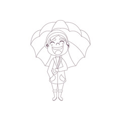 Isolated boy umbrella draw kids rain winter weather vector illustarion