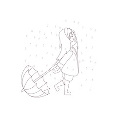 Isolated girl umbrella draw kids rain winter weather vector illustarion