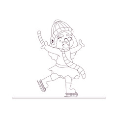 Isolated girl ski draw kids rain winter weather vector illustarion