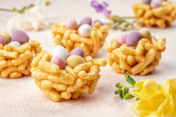 Springtime sweet nests filled with Easter eggs