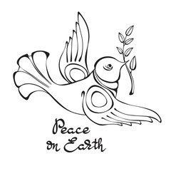 Dove of peace with olive branch. Traditional peace symbol. Vector.
