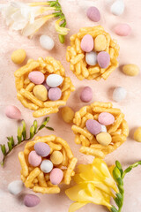 Springtime sweet nests filled with Easter eggs