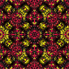 Fototapeta na wymiar Endless seamless bright colorful floral 3d ornament in red and yellow colors