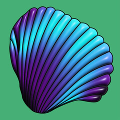 Seashell 3D in blue and purple tones on a green background