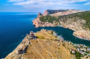 Fototapeta na wymiar Cembalo Fortress above Balaklava Bay in the Black Sea near Sevastopol, Crimea. Ukraine - Russia disputed territory