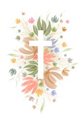 Watercolor Easter cross clipart. Floral crosses