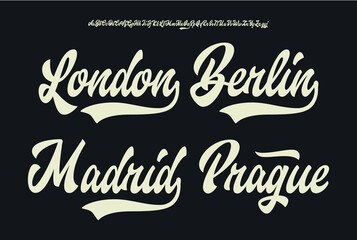 Script font with city logos. Vector