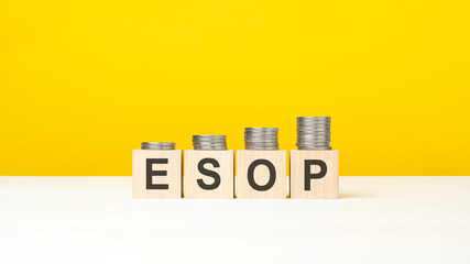 esop - word on wooden cubes, yellow background. growing trend