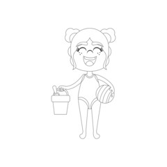 Isolated girl cubet beach draw summer kids holiday vector illustration