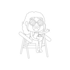 Isolated girl beach draw summer kids holiday vector illustration