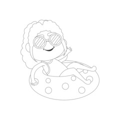 Isolated girl beach draw summer kids holiday vector illustration