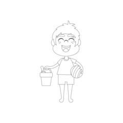 Isolated boy cubet beach draw summer kids holiday vector illustration
