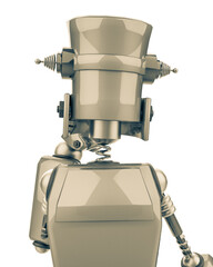 funny robot cartoon in a white background rear view