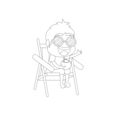 Isolated boy beach draw summer kids holiday vector illustration