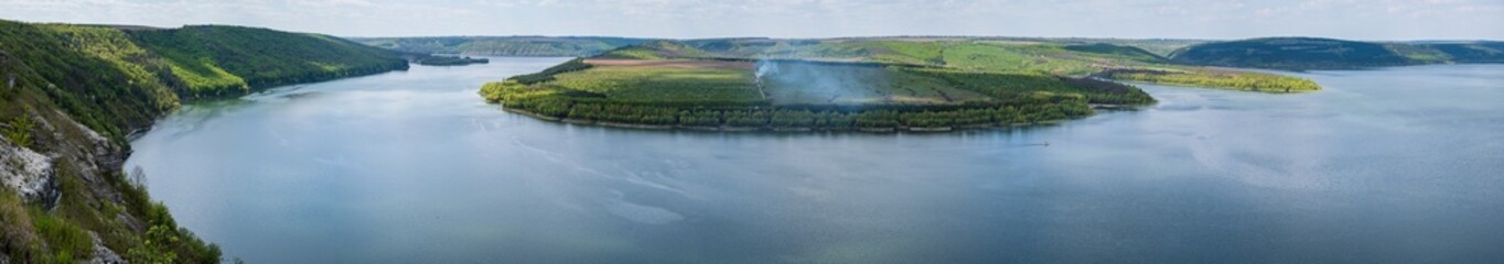 Amazing spring view on the Dnister River Canyon, Bakota Bay, Chernivtsi region, Ukraine.