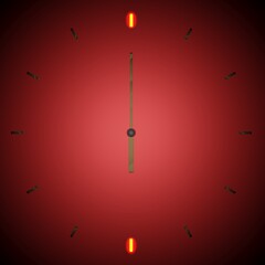 Clock at Six, red background with metal signs - 3D rendering illustration