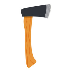 Hand drawn metal ax with handle made of wood.Tool for woodworking or lumberjack. Isolated on white background. Vector flat illustration.