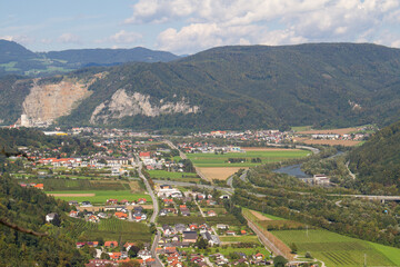 Fototapeta na wymiar Aerial view of the Murtal around Deutschfreistritz, Gratkron and Friesach