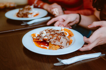 Chilaquiles dish in a restaurant