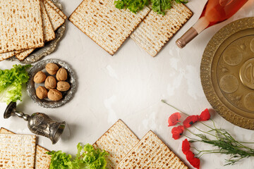 Pesach celebration concept (jewish Passover holiday). Top View