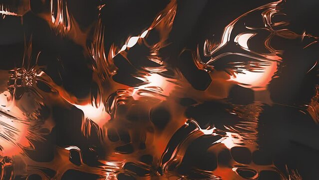 Orange background. Motion. Bright neon blots in 3d format that expand and reverse with shades of black background.