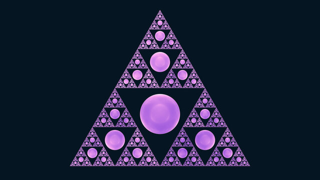 Sierpinski triangle fractal in glossy pink. Mathematics girly self similar recursive concept. An abstract 3D rendering background.