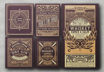 Set of 5 Vintage Labels for Packaging