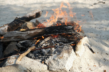 Camp fire on the beach