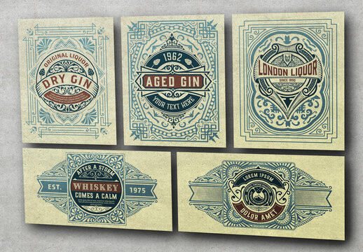 Set of 5 Vintage Labels for Packaging