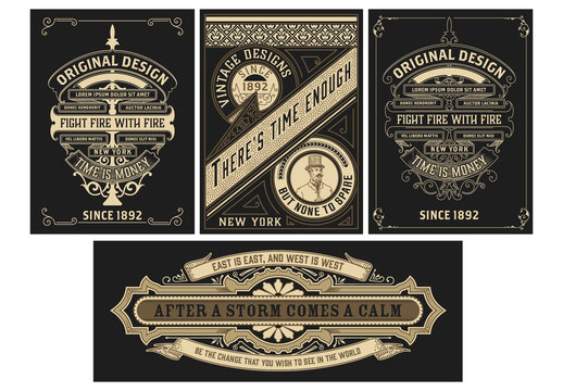 Set of 4 Vintage Labels for Packaging