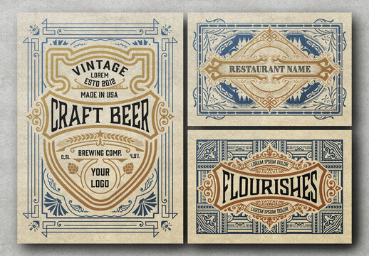 Set of 3 Vintage Labels for Packaging