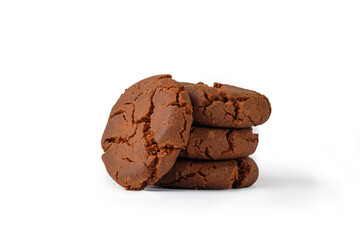 Chocolate homemade cookies with cracks. Homemade baking at home. Isolated on white