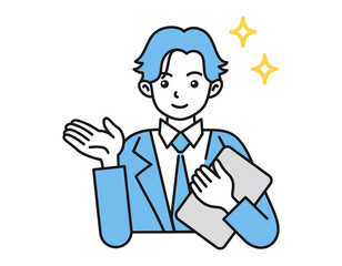 案内・説明をする男性　ビジネスパーソン　白背景にベクターの人物イラスト