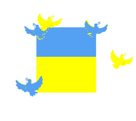 Ukrainian flag. Peace in Ukraine. Doves are flying. A symbol of peace.