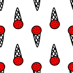Seamless pattern with various ice cream in the cone. ice cream pattern
