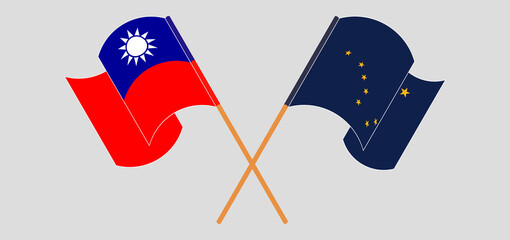 Crossed flags of Taiwan and the State of Alaska. Official colors. Correct proportion
