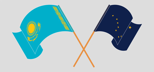 Crossed flags of Kazakhstan and the State of Alaska. Official colors. Correct proportion