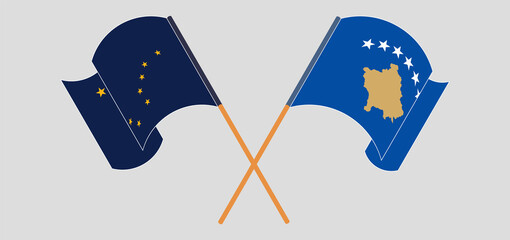 Crossed flags of the State of Alaska and Kosovo. Official colors. Correct proportion