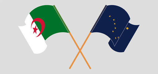 Crossed flags of Algeria and the State of Alaska. Official colors. Correct proportion