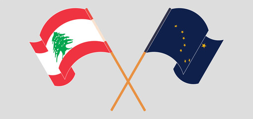 Crossed flags of the Lebanon and the State of Alaska. Official colors. Correct proportion